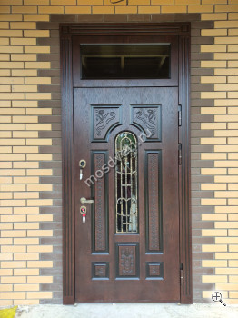 Элитная входная дверь коричневая с остекленной фрамугой - купить от производителя Мосдвери Элитная входная дверь коричневая с остекленной фрамугой